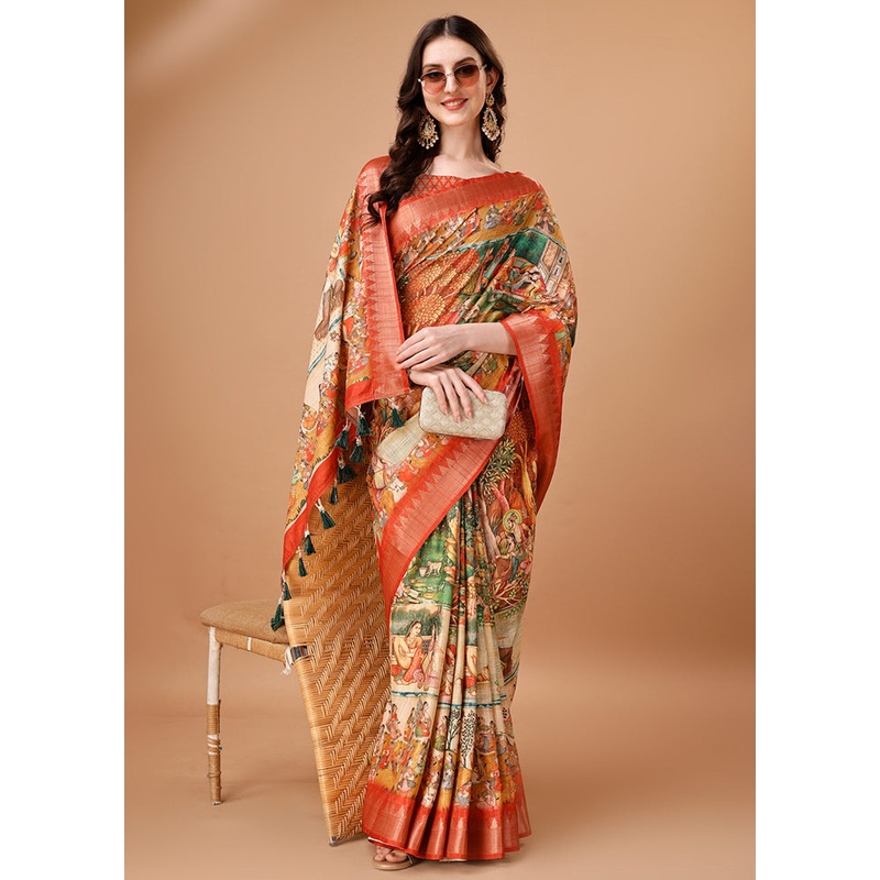 Multicolor Tussar Silk Saree With Blouse Piece - JD986611922