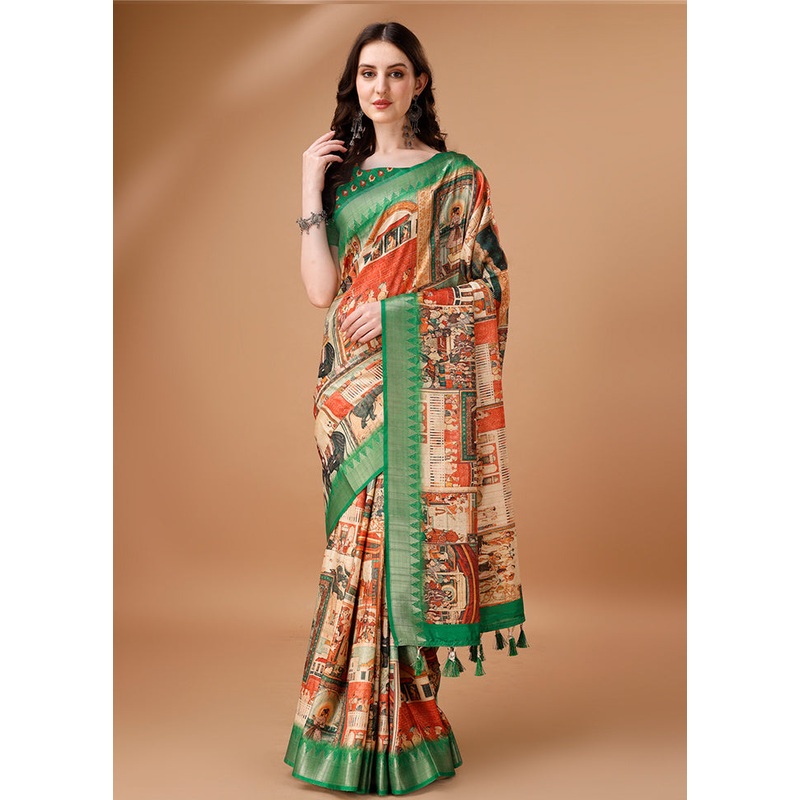 Multicolor Tussar Silk Saree With Blouse Piece - JD986611923