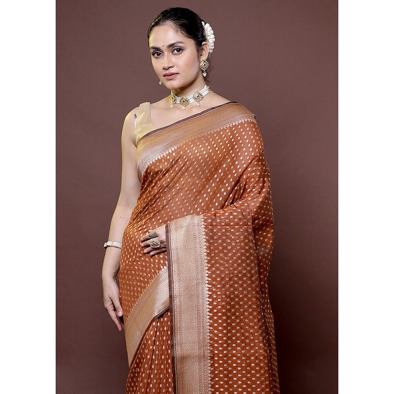 Orange Kora Silk Saree With Blouse Piece - JD986612012