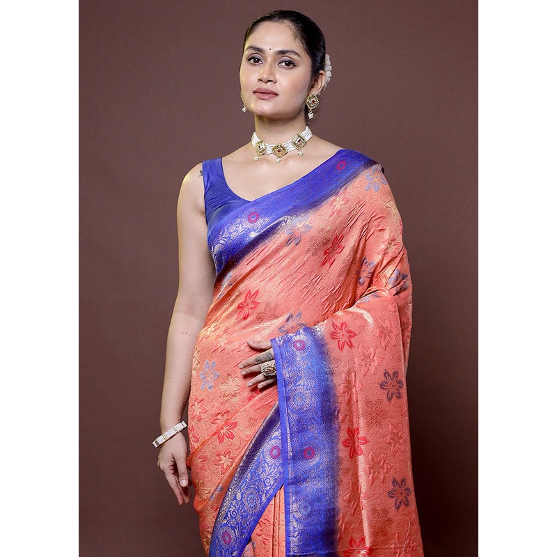 Peach Dupion Silk Saree With Blouse Piece - JD986612008