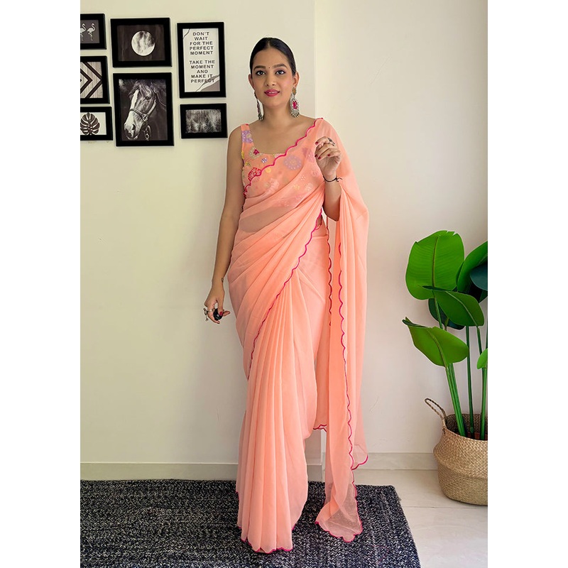 Peach Georgette Saree With Blouse Piece - JD986611914