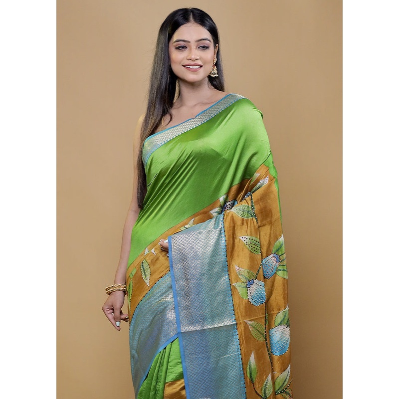Peach Handloom Tussar Pure Silk Saree With Blouse Piece - JD986611935