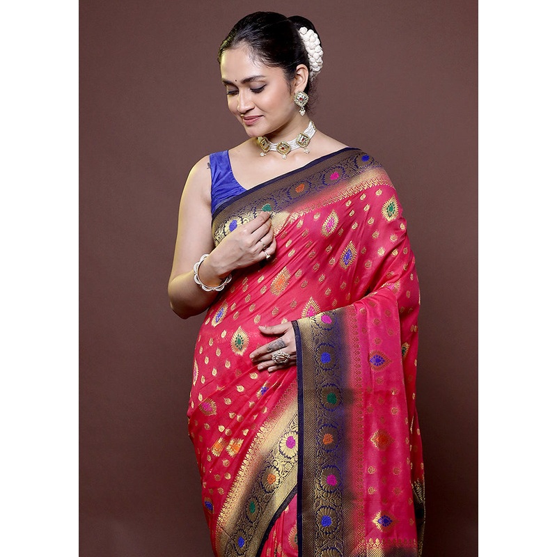 Pink Dupion Silk Saree With Blouse Piece - JD986612007
