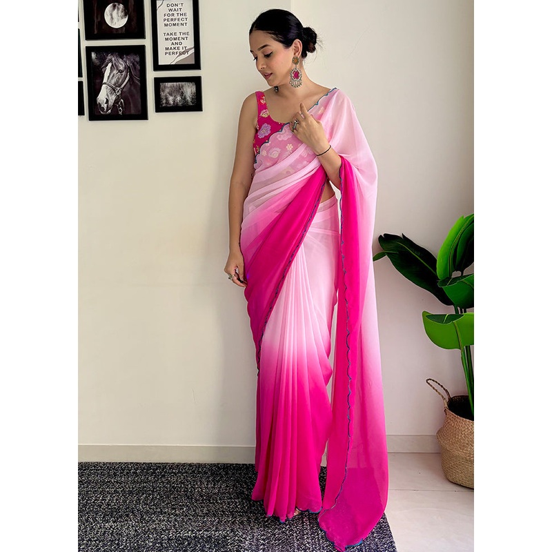 Pink Georgette Saree With Blouse Piece - JD986611911