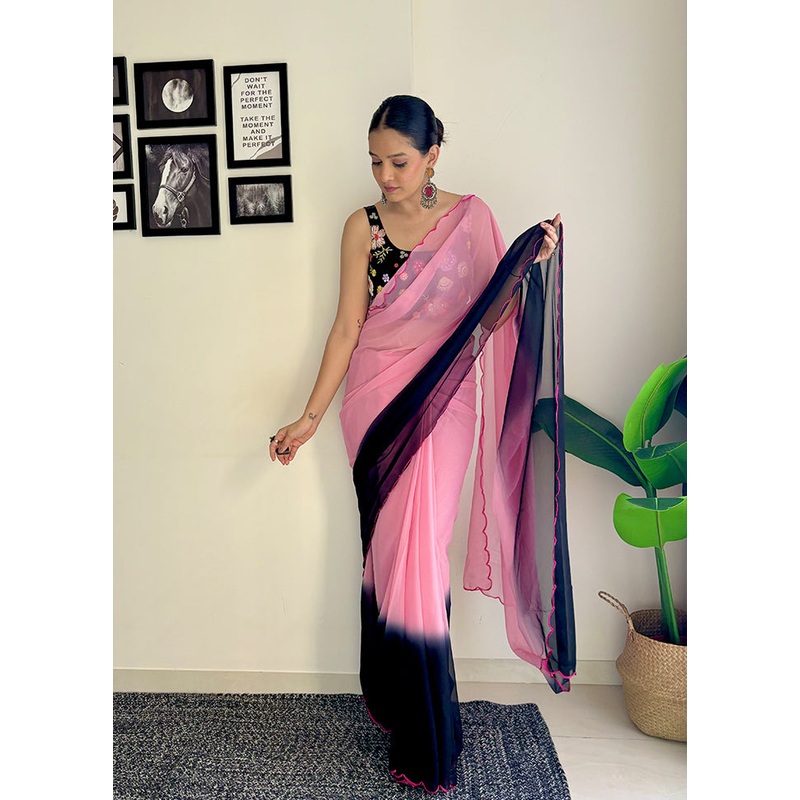 Pink Georgette Saree With Blouse Piece - JD986611912