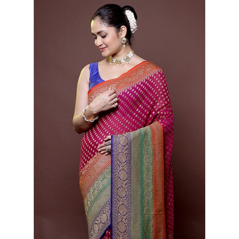 Pink Handloom Pure Georgette Saree With Blouse Piece - JD986612005