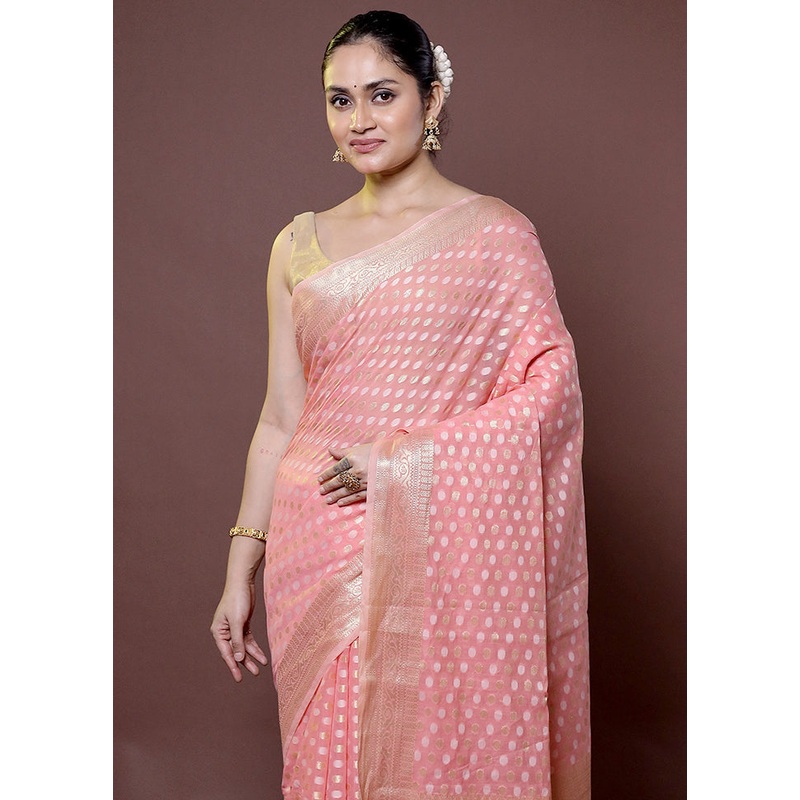 Pink Kora Silk Saree With Blouse Piece - JD986612004