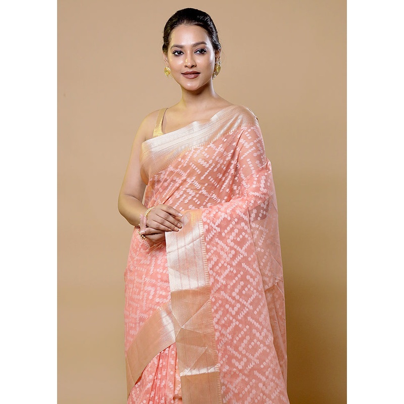 Pink Organza Saree With Blouse Piece - JD986611980