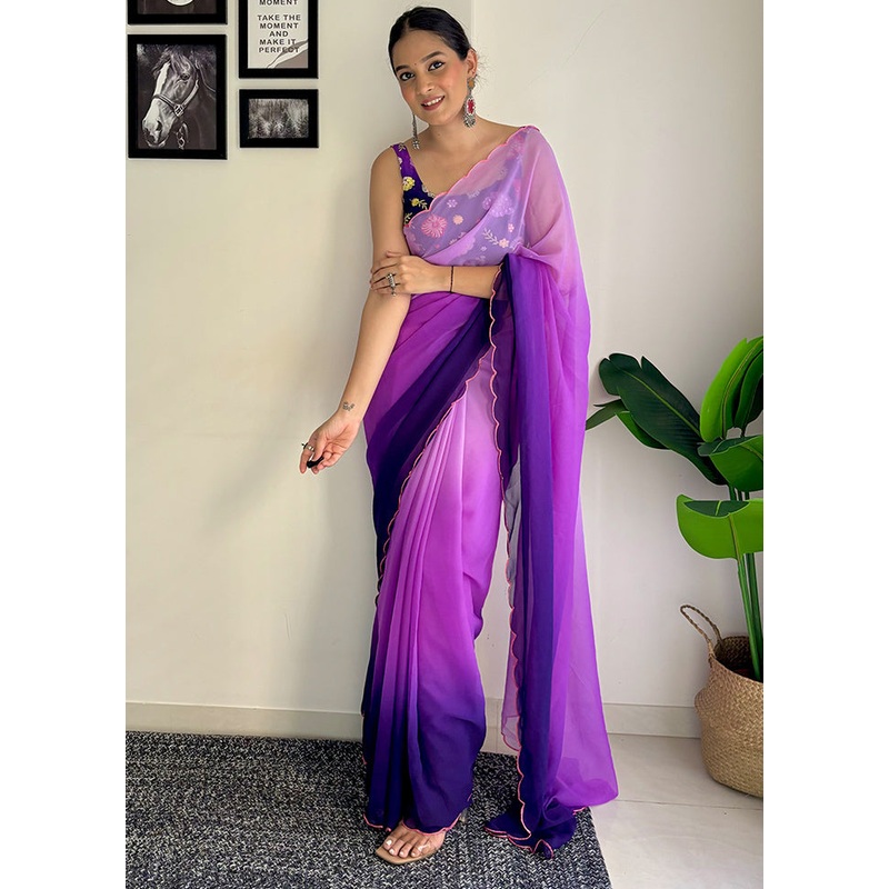 Purple Georgette Saree With Blouse Piece - JD986611909