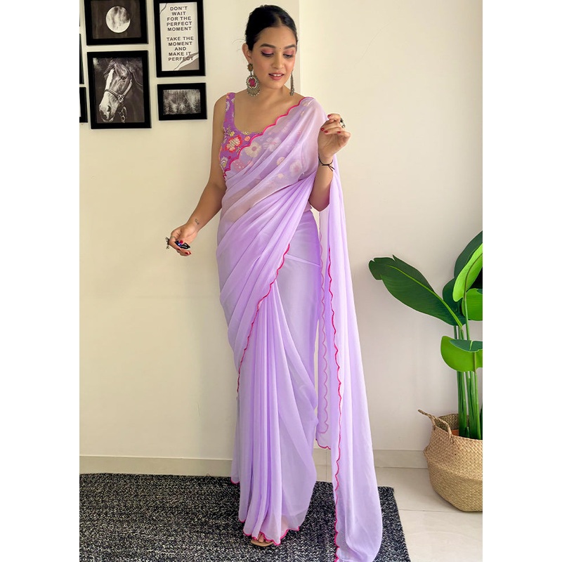 Purple Georgette Saree With Blouse Piece - JD986611910