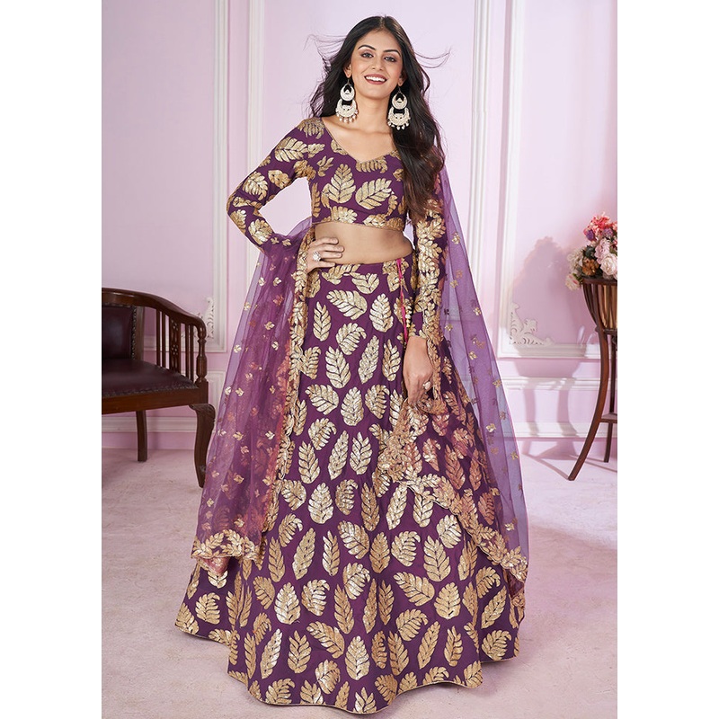 Purple Georgette Semi Stitched Lehenga Set - JD986611904