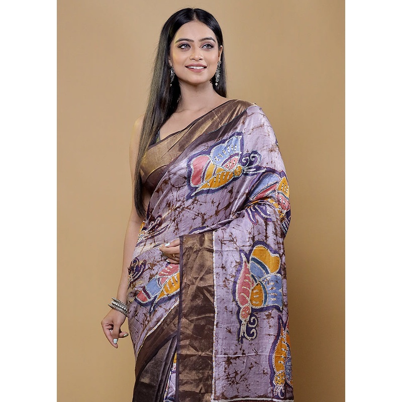Purple Handloom Tussar Pure Silk Saree With Blouse Piece - JD986611938