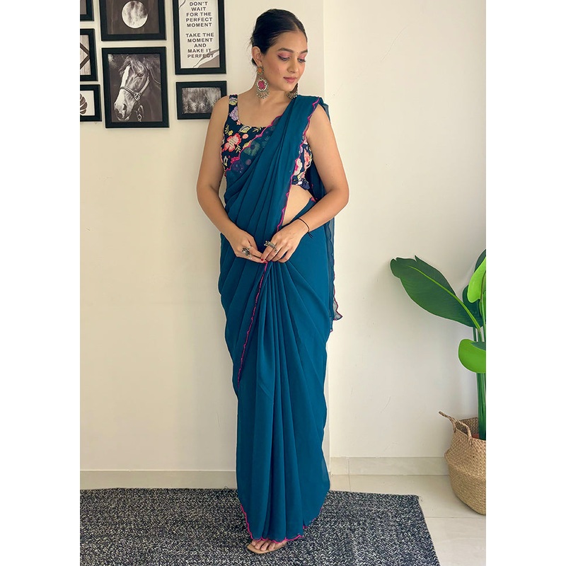 Rama Georgette Saree With Blouse Piece - JD986611908