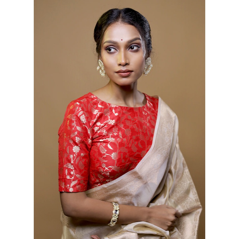 Red Brocade Designer Blouse - JD986611966