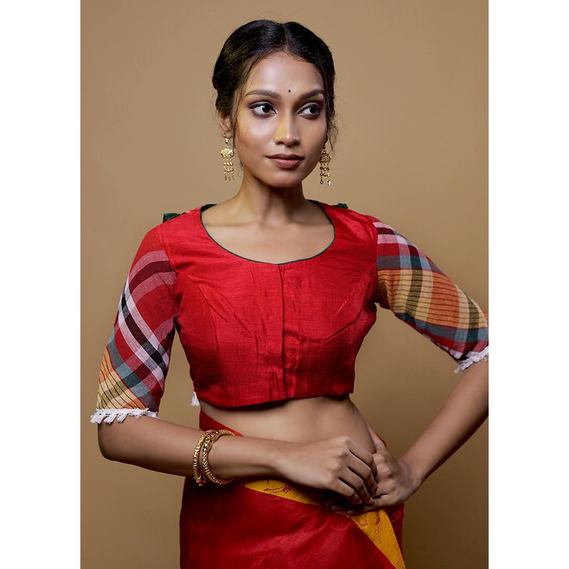 Red Dola Silk Designer Blouse - JD986611964
