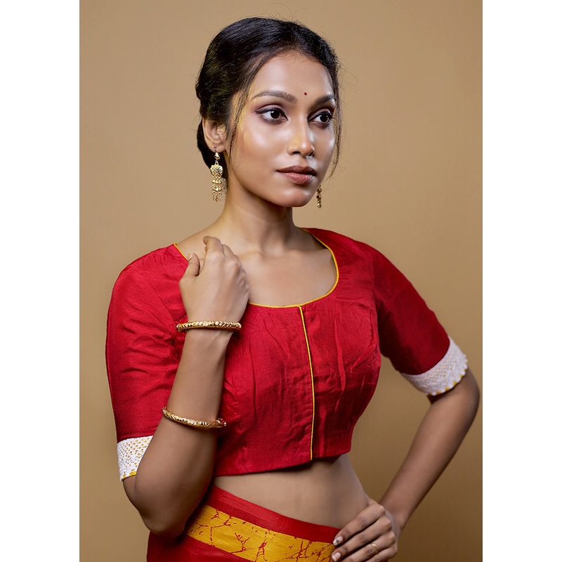 Red Dola Silk Designer Blouse - JD986611965