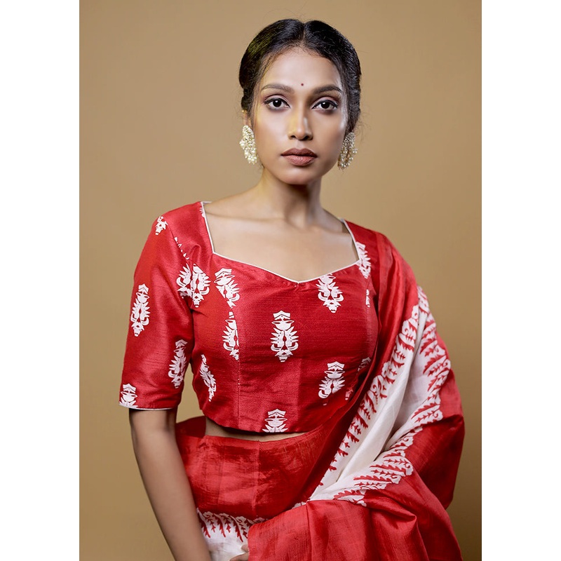 Red Dupion Silk Designer Blouse - JD986611963
