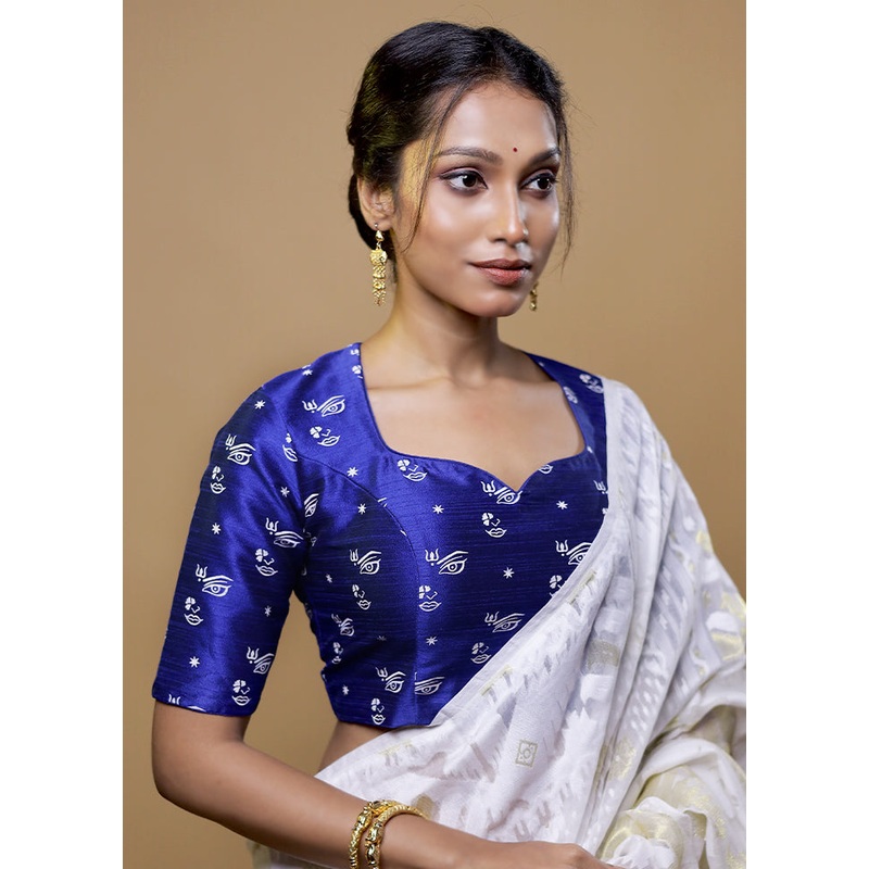 Royal Blue Dupion Silk Designer Blouse - JD986611962