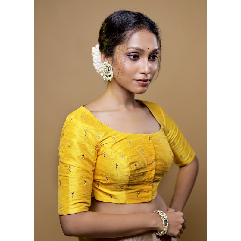 Yellow Dupion Silk Designer Blouse - JD986611960