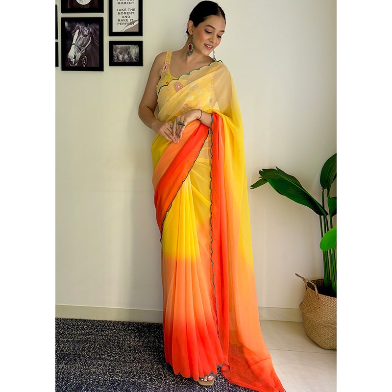 Yellow Georgette Saree With Blouse Piece - JD986611906