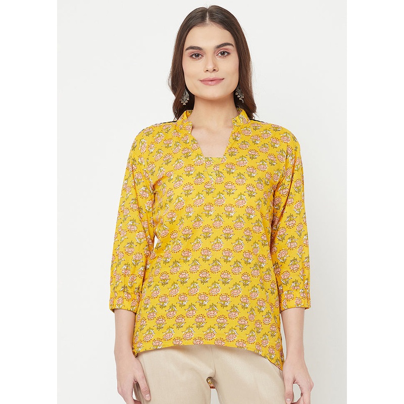 Yellow Pure Readymade Cotton Kurti - JD986611895