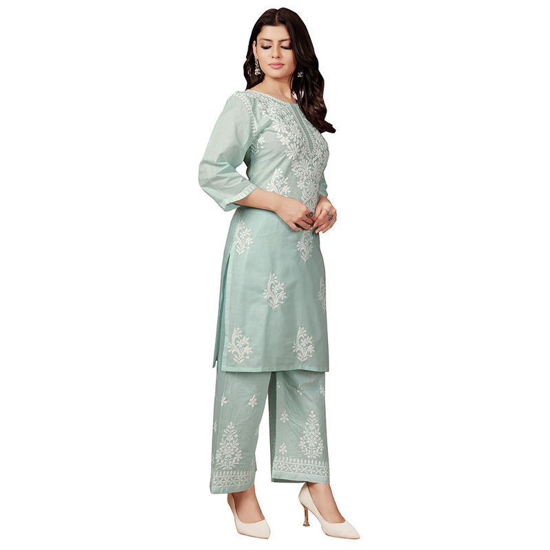 2 Pc Blue Readymade Cotton Kurti Set - JD986611828