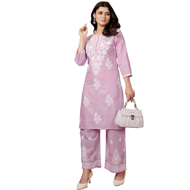2 Pc Pink Readymade Cotton Kurti Set - JD986611826