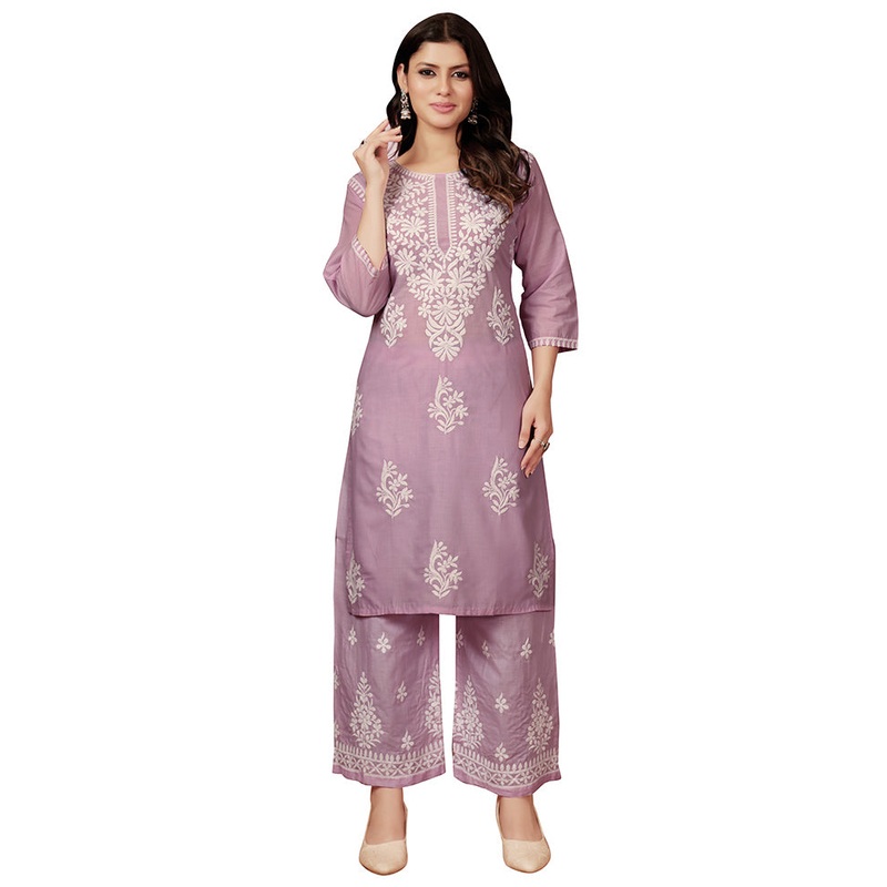 2 Pc Purple Readymade Cotton Kurti Set - JD986611825