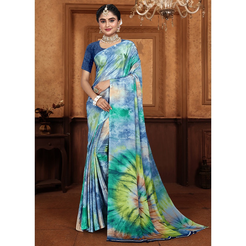 Blue Crepe Silk Saree With Blouse Piece - JD986611854
