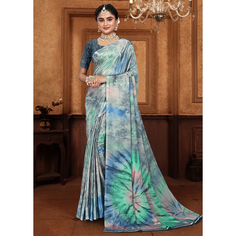 Blue Crepe Silk Saree With Blouse Piece - JD986611855
