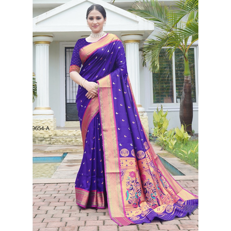Blue Dupion Silk Saree With Blouse Piece - JD986611853