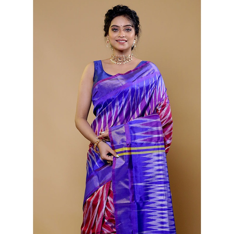Blue Handloom Pure Bishnupuri Silk Saree Without Blouse Piece - JD986611804