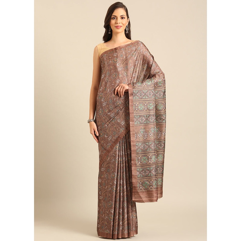 Brown Cotton Saree With Blouse Piece - JD986611770