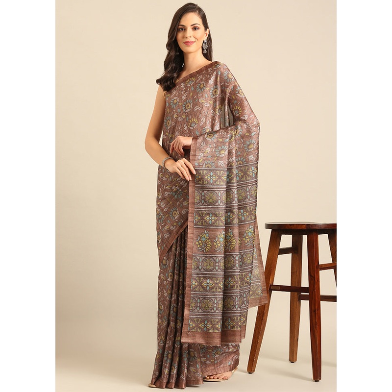 Brown Cotton Saree With Blouse Piece - JD986611771