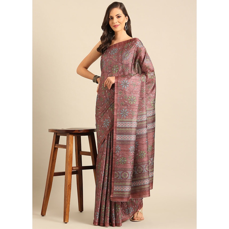Burgundy Cotton Saree With Blouse Piece - JD986611765