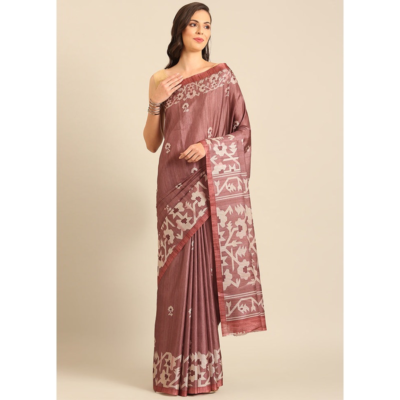 Burgundy Cotton Saree With Blouse Piece - JD986611766