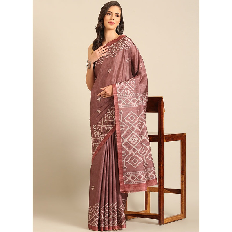 Burgundy Cotton Saree With Blouse Piece - JD986611767