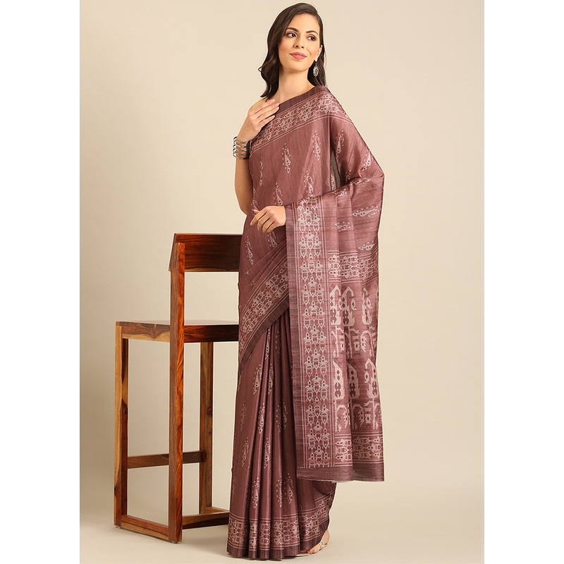 Burgundy Cotton Saree With Blouse Piece - JD986611768