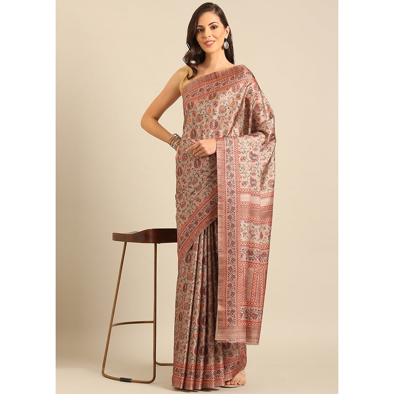 Cream Cotton Saree With Blouse Piece - JD986611762