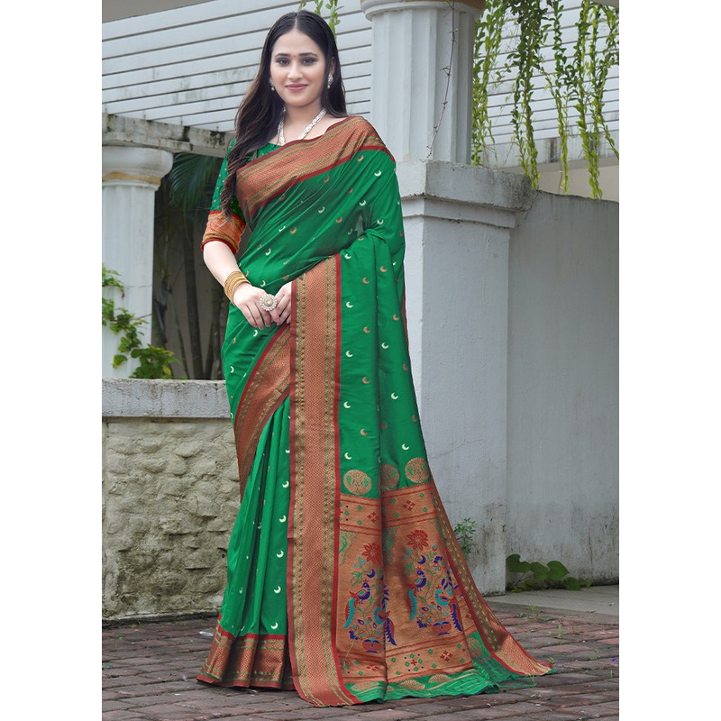 Green Dupion Silk Saree With Blouse Piece - JD986611844