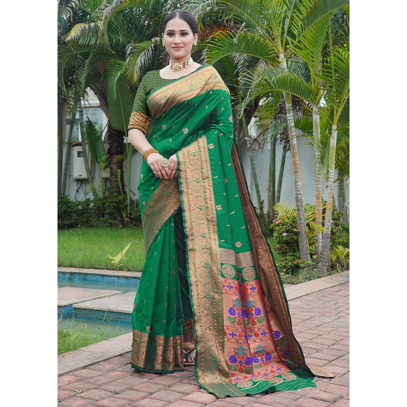 Green Dupion Silk Saree With Blouse Piece - JD986611847