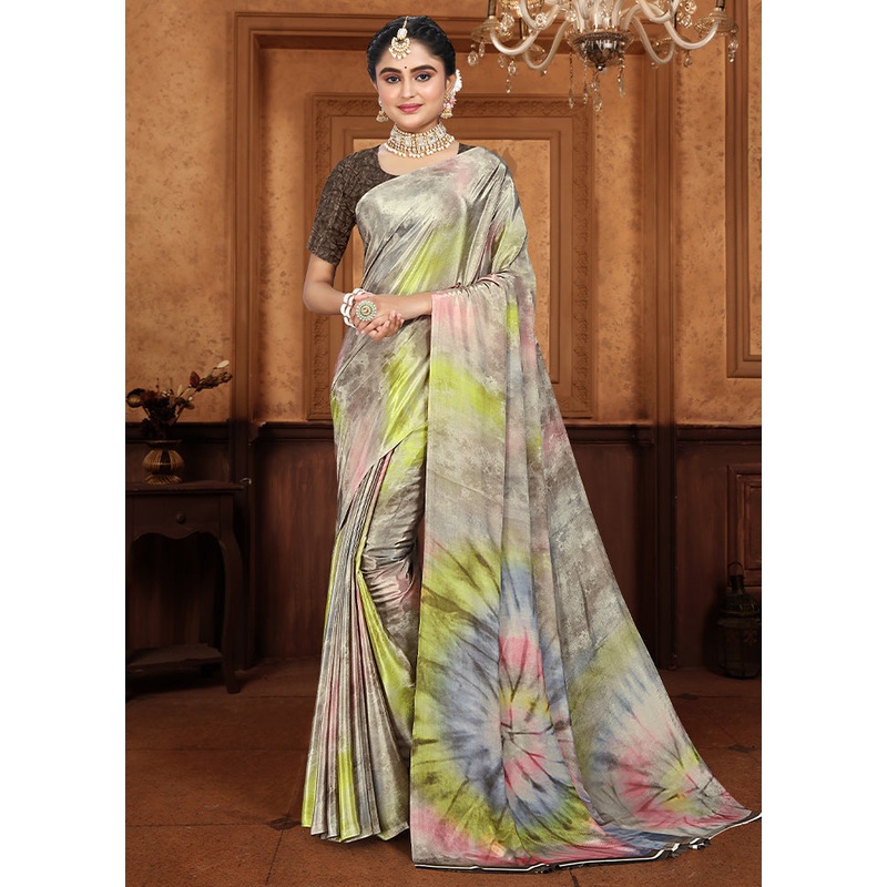 Grey Crepe Silk Saree With Blouse Piece - JD986611842