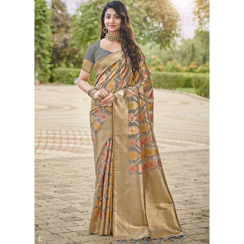 Grey Organza Saree With Blouse Piece - JD986611741
