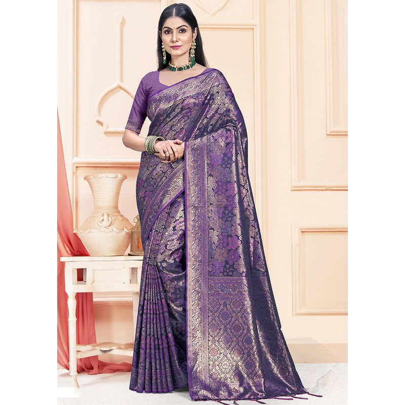 Lavender Satin Silk Saree With Blouse Piece - JD986611735