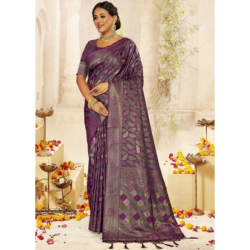 Lavender Satin Silk Saree With Blouse Piece - JD986611736