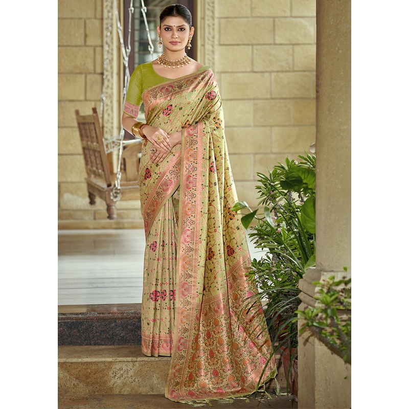 Light Green Dupion Silk Saree With Blouse Piece - JD986611733
