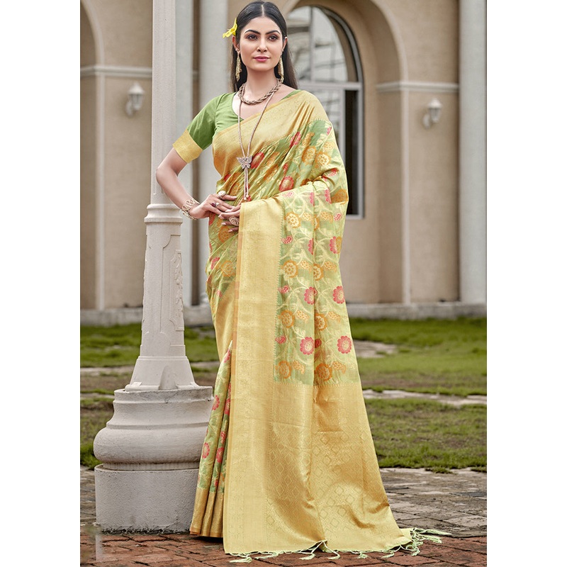 Light Green Organza Saree With Blouse Piece - JD986611731