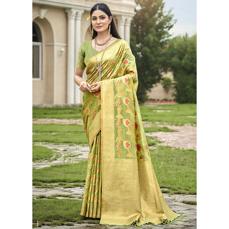 Light Green Organza Saree With Blouse Piece - JD986611732
