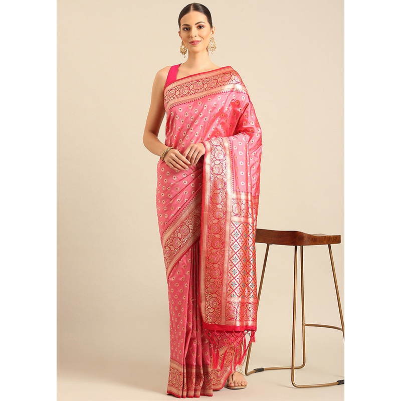 Light Pink Banarasi Silk Saree With Blouse Piece - JD986611730
