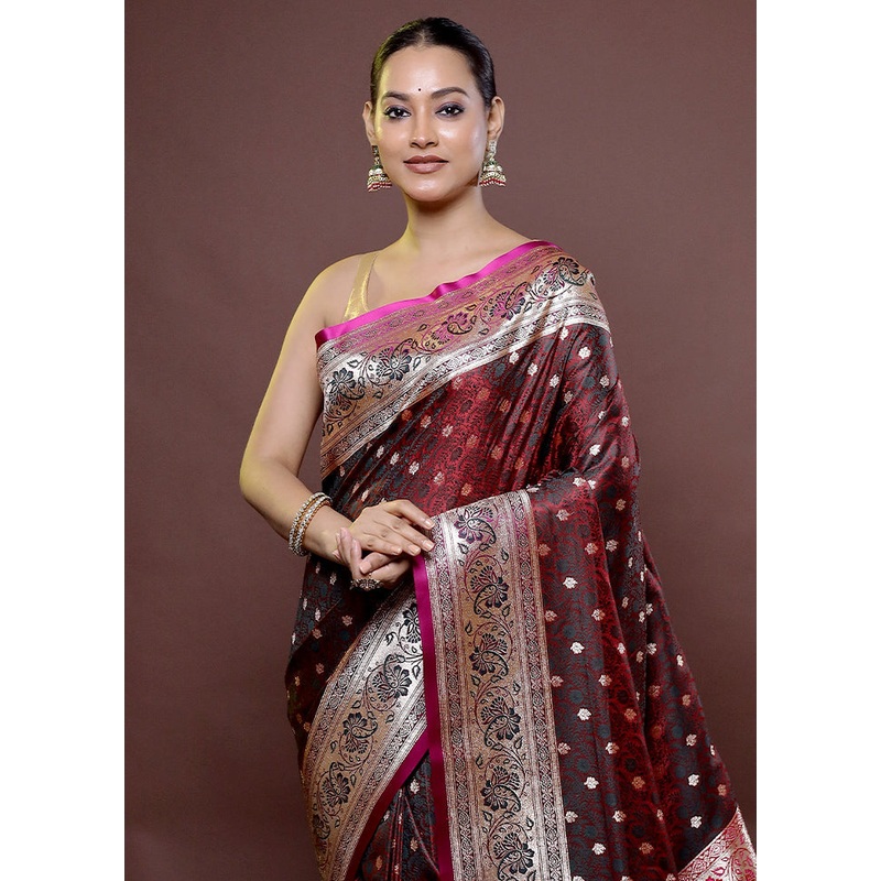Maroon Tanchoi Silk Saree With Blouse Piece - JD986611869